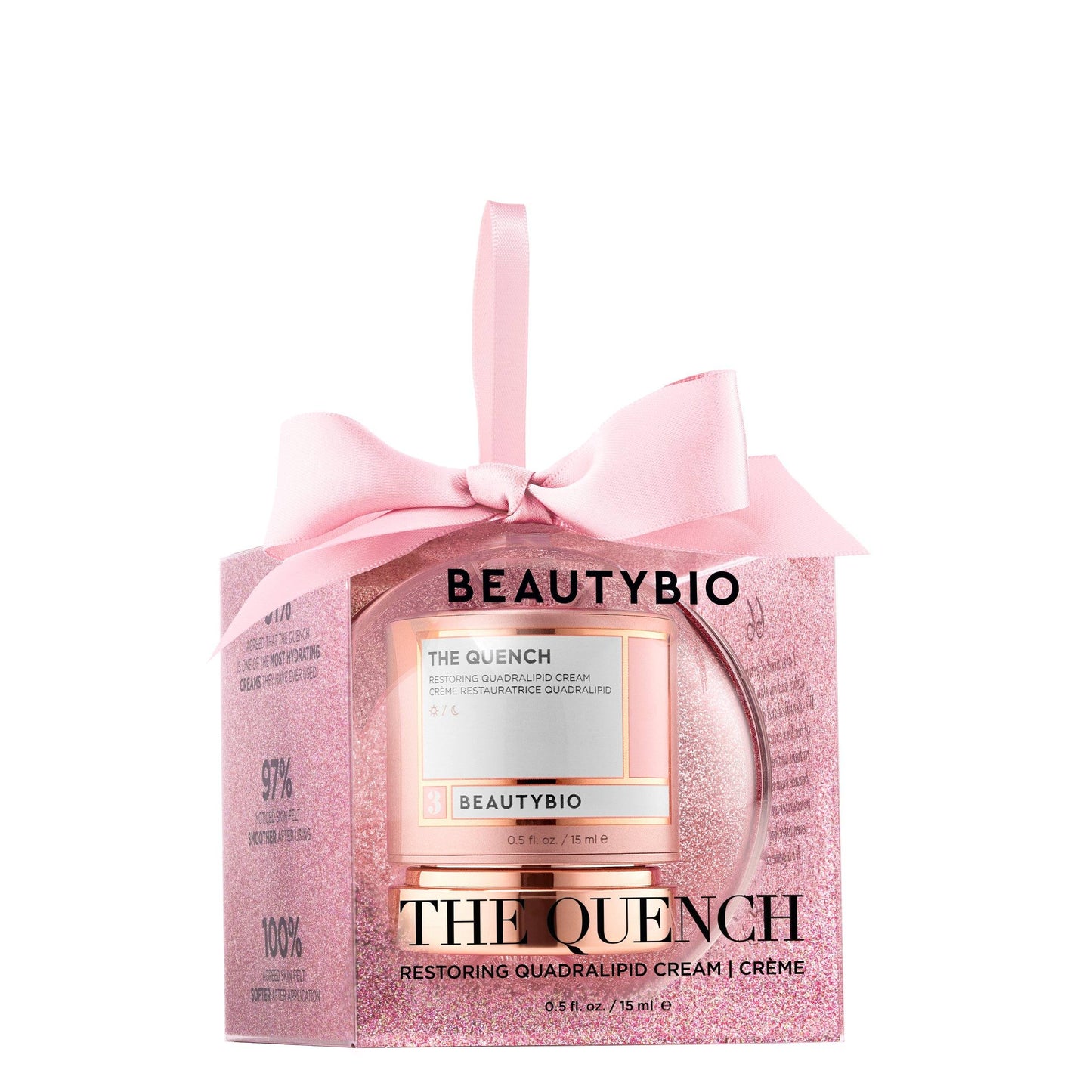 The Quench Quadralipid Rapid Recovery Cream & Limited Edition Rose Gold Glitter Ornament Skincare BeautyBio 
